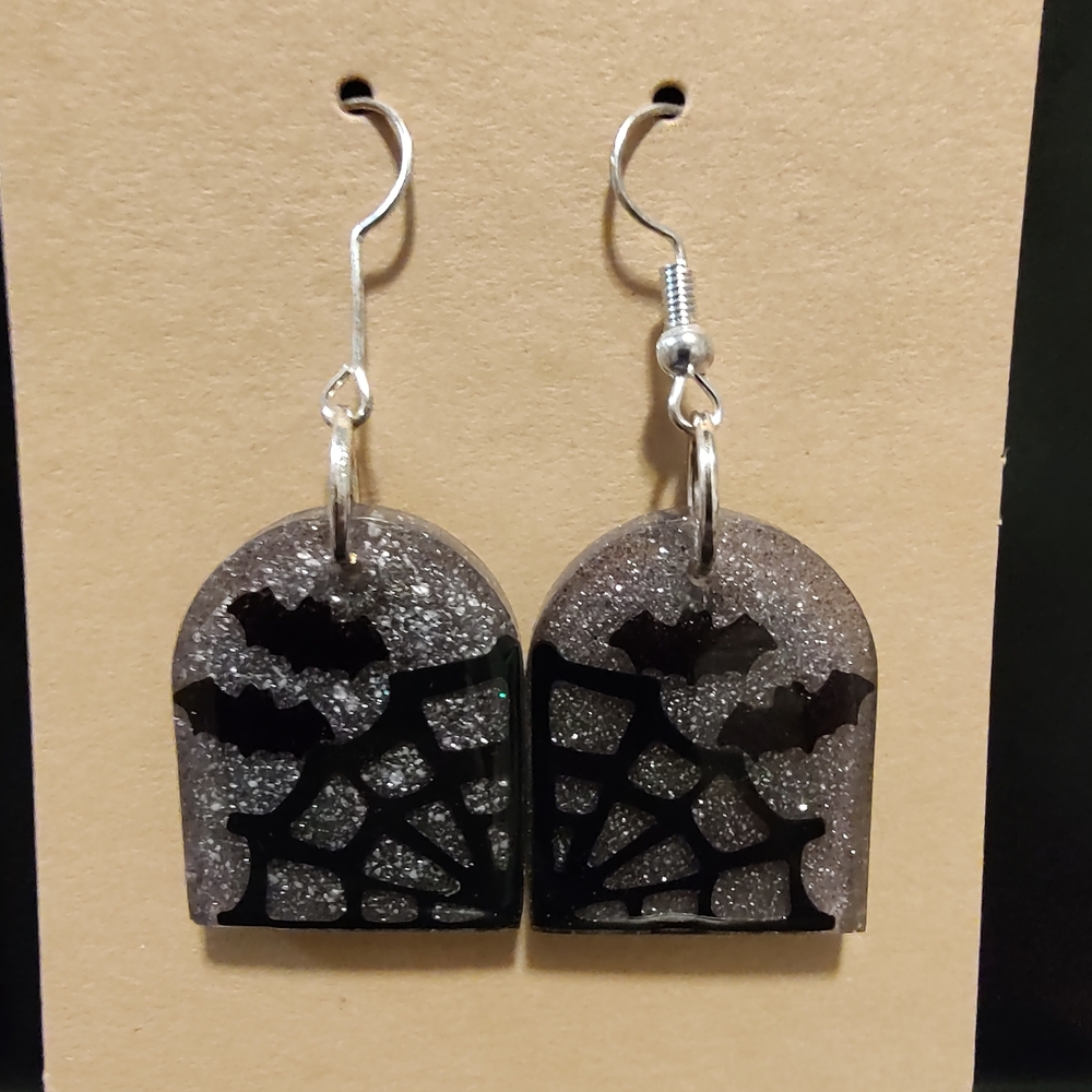 Black and Silver Bat Earrings